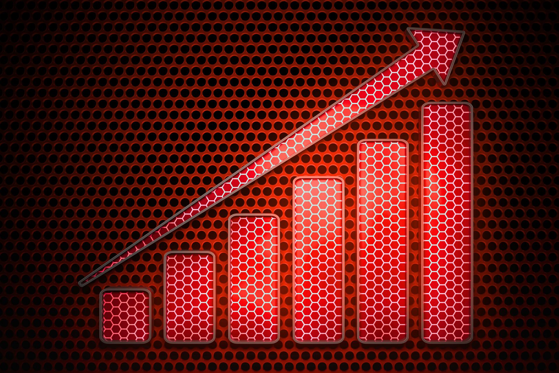 Gráfico ascendente en barras rojas que representa estrategias de marketing y crecimiento empresarial